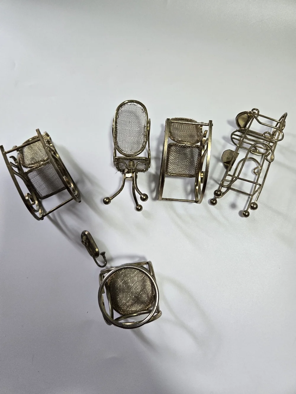 Vintage Metal Miniature Doll House Furniture Gold Rocking Chairs Table Sconce